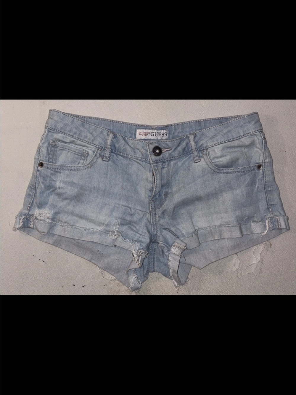 GUESS Y2K Micro Mini Low Rise Distressed  SZ.26 Booty Shorts Light Wash
